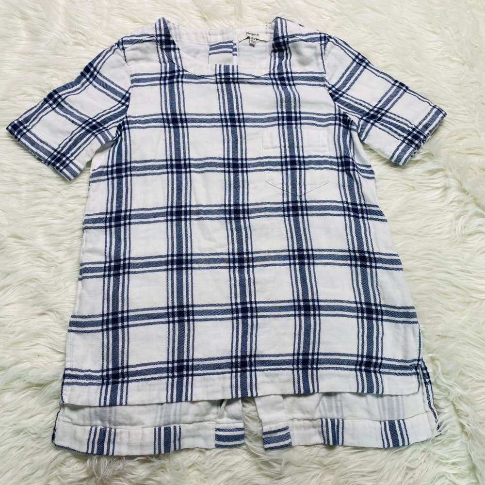 Madewell‎ Top Womens XXS Plaid Hi Lo Muslin Industry Plaid Button Back Blouse